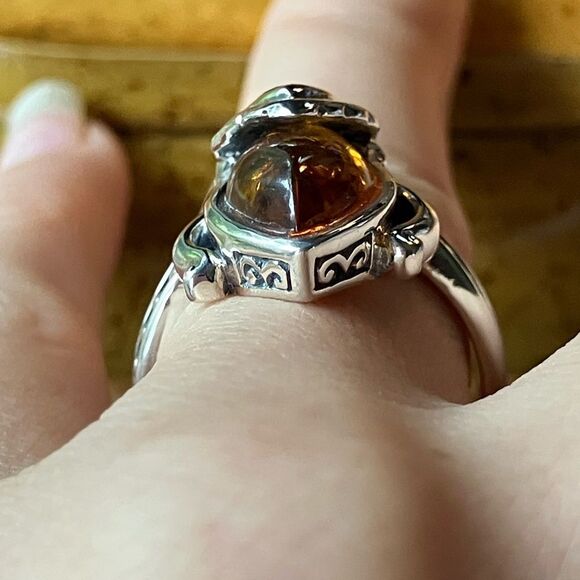 Genuine Amber Citrine Sterling Silver Ring Size 7 - Picture 2 of 8